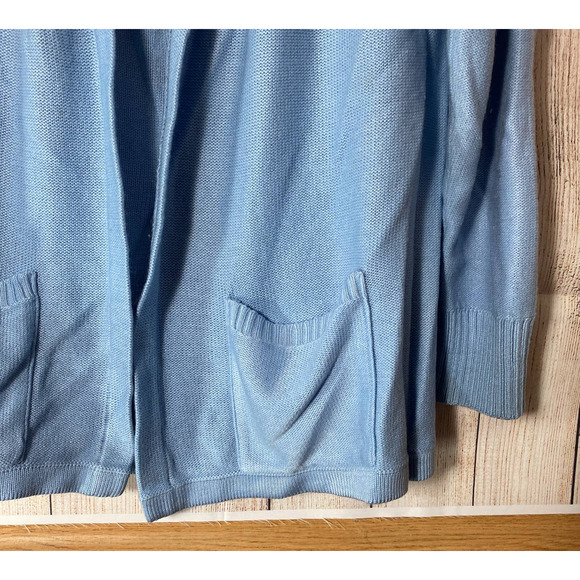 Vtg Blue Tie Neck Open Front Acrylic Cardigan Sweater Size M L 42 - Picture 3 of 7